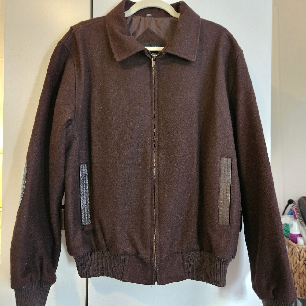 Wool Blend Brown Bomber Jacket